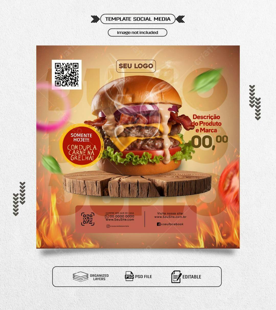 Flyer para Promoção de Hambúrguer Duplo PSD Editável
