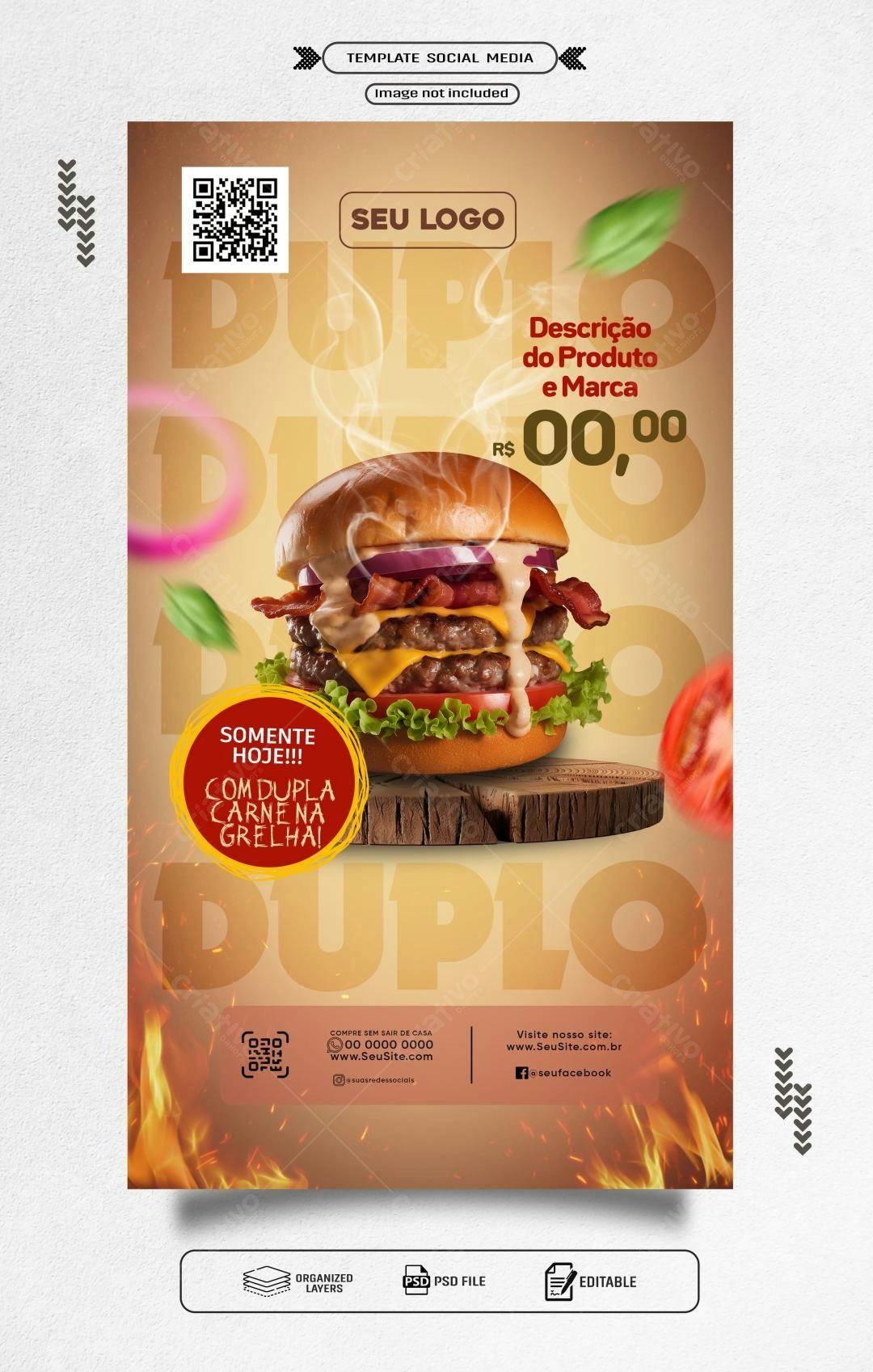 Flyer para Promoção de Hambúrguer Duplo PSD Editável