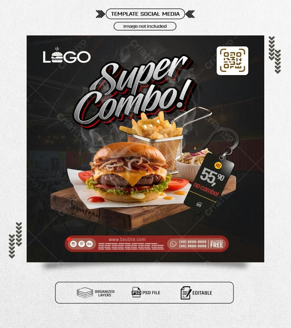 Feed Panfleto Promocional De Hamburguer Super Combo