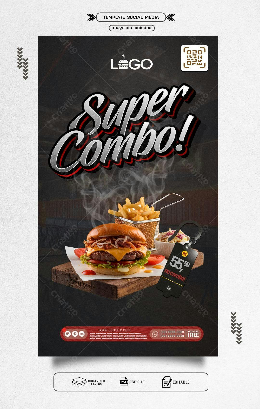 Flyer para Lançamento de Combo de Hambúrguer PSD Editável