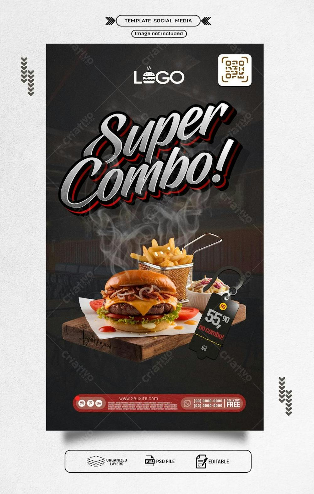 Stories Panfleto Promocional De Hamburguer Super Combo