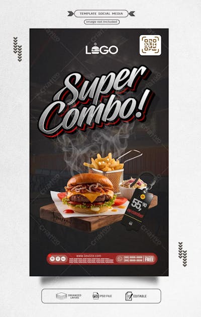 Stories Panfleto Promocional De Hamburguer Super Combo