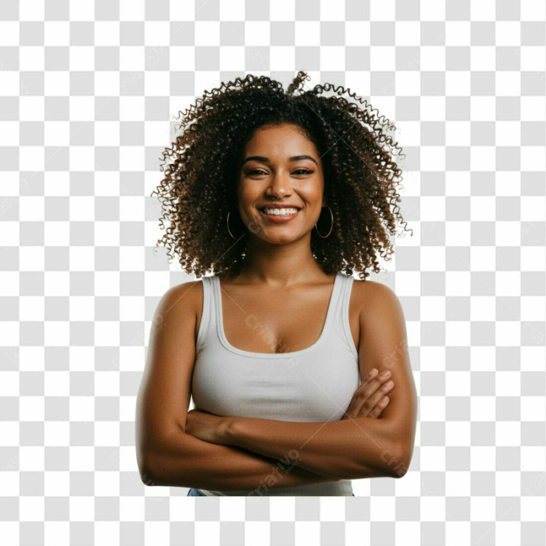 Foto PNG mulher negra cabelo cacheado fundo transparente