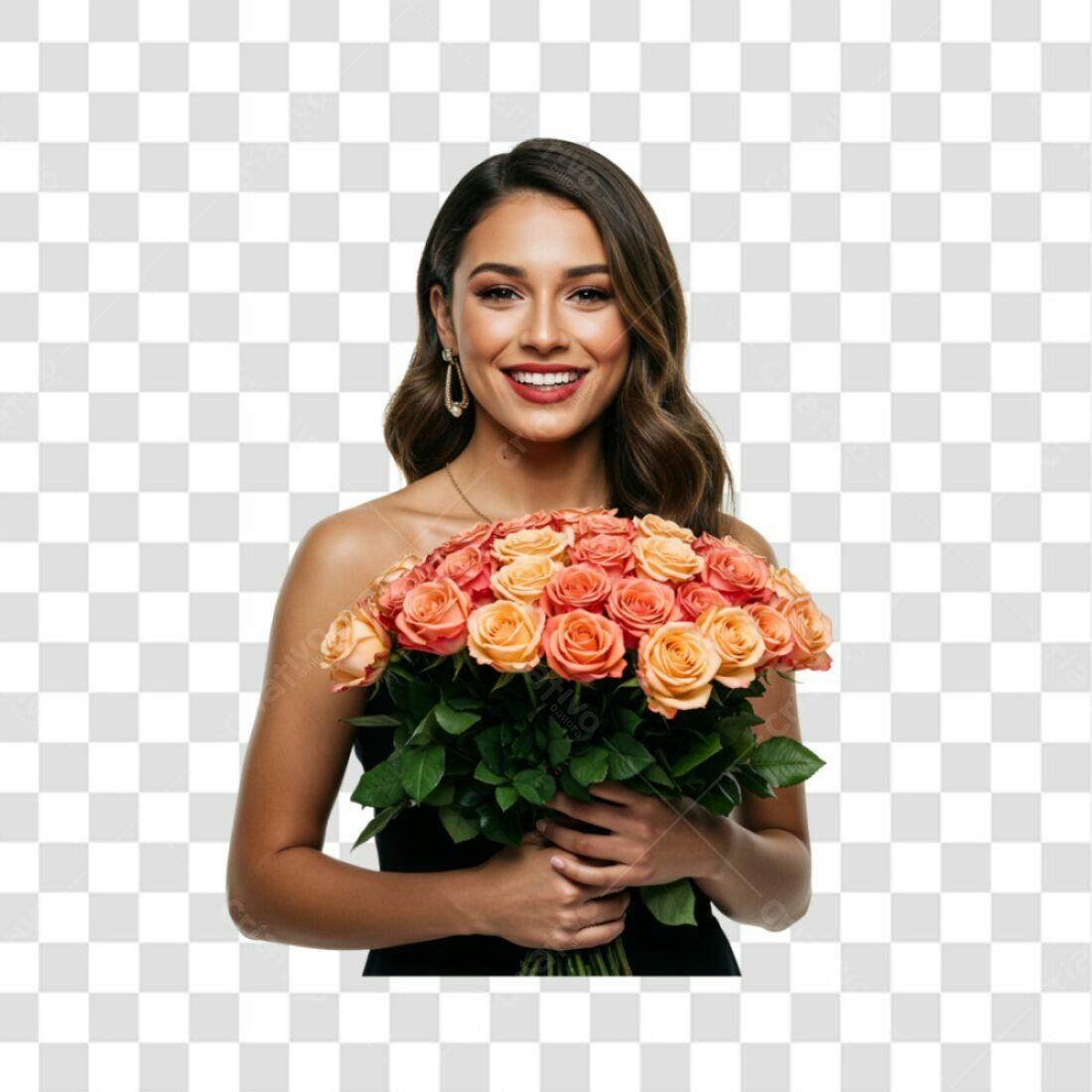 Imagem PNG mulher com rosas fundo transparente