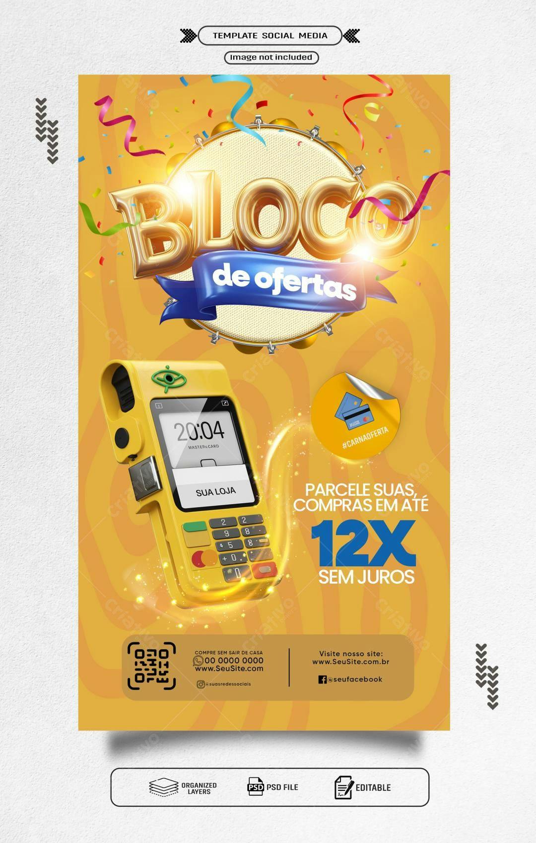 Flyer Bloco de Ofertas com 12x sem Juros PSD Editável