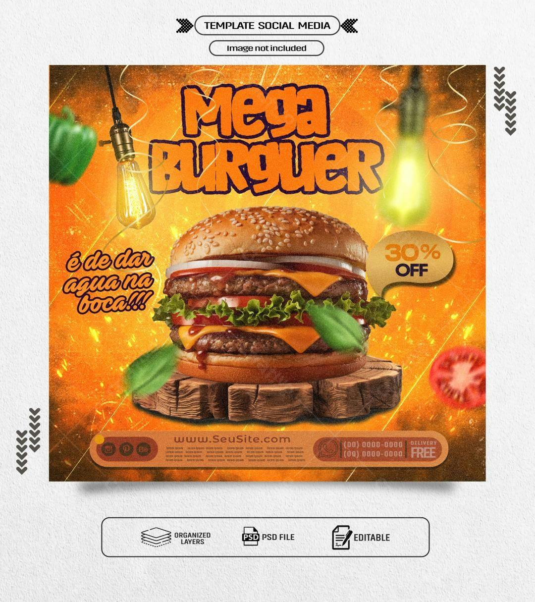 Flyer para Promoção de Hambúrguer PSD Editável