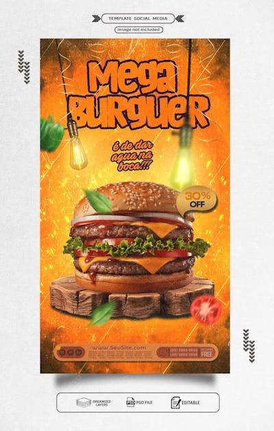 Storie Panfleto Promocional Mega Hamburguer
