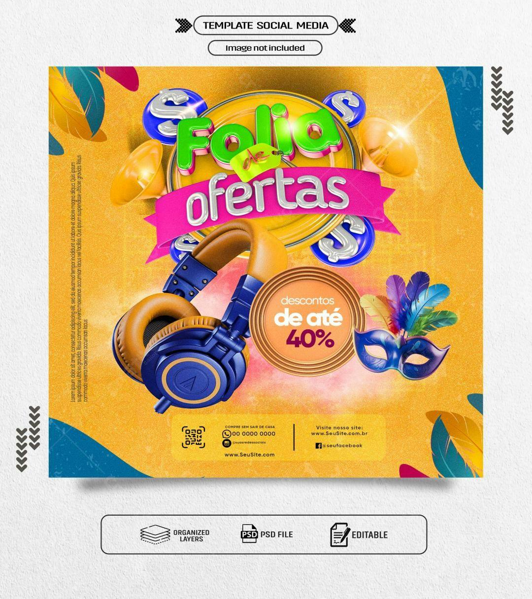 Flyer Carnaval com Descontos PSD Editável
