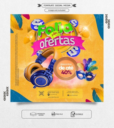Flyer Carnaval com Descontos PSD Editável