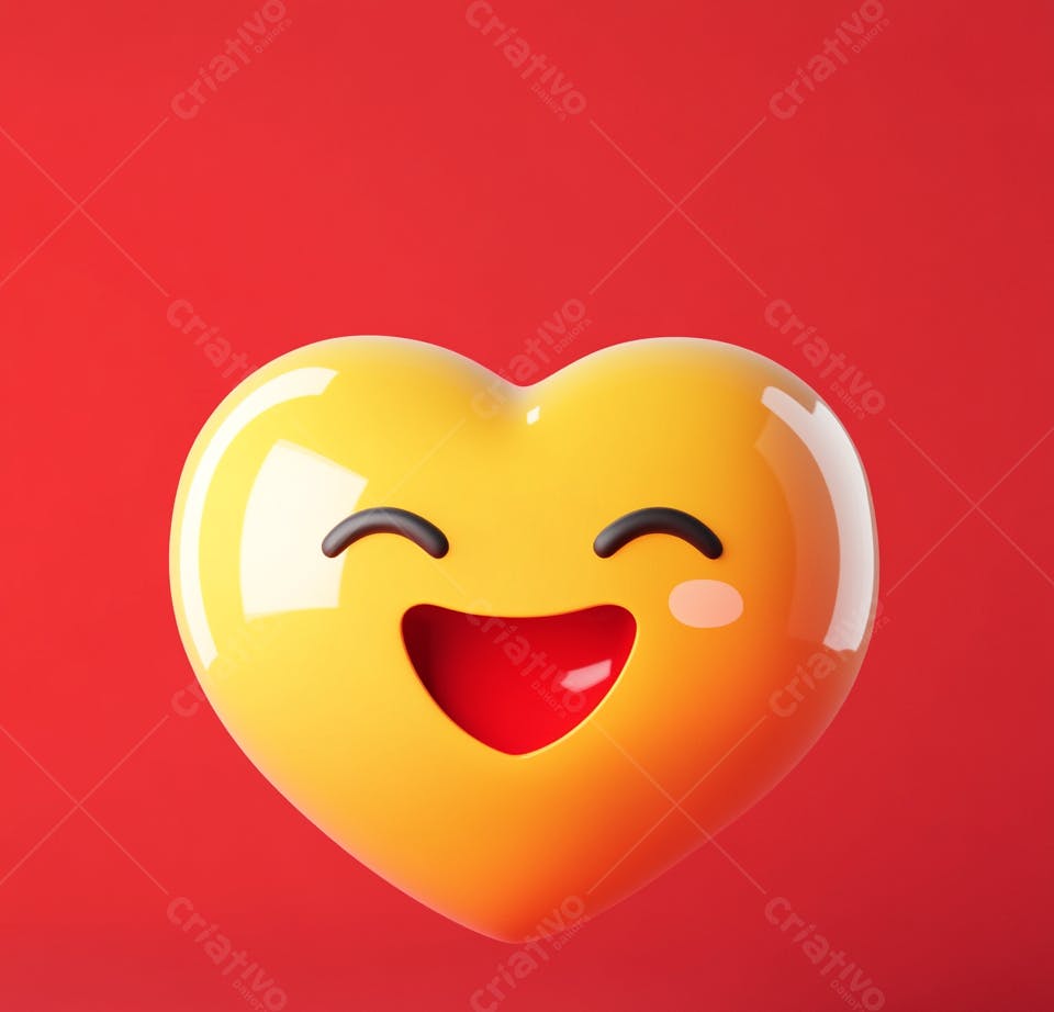 Coração emoji sorrindo fundo vermelho