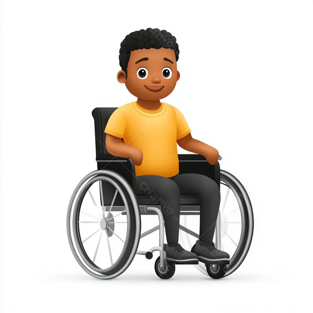 Menino negro em cadeira de rodas sorrindo