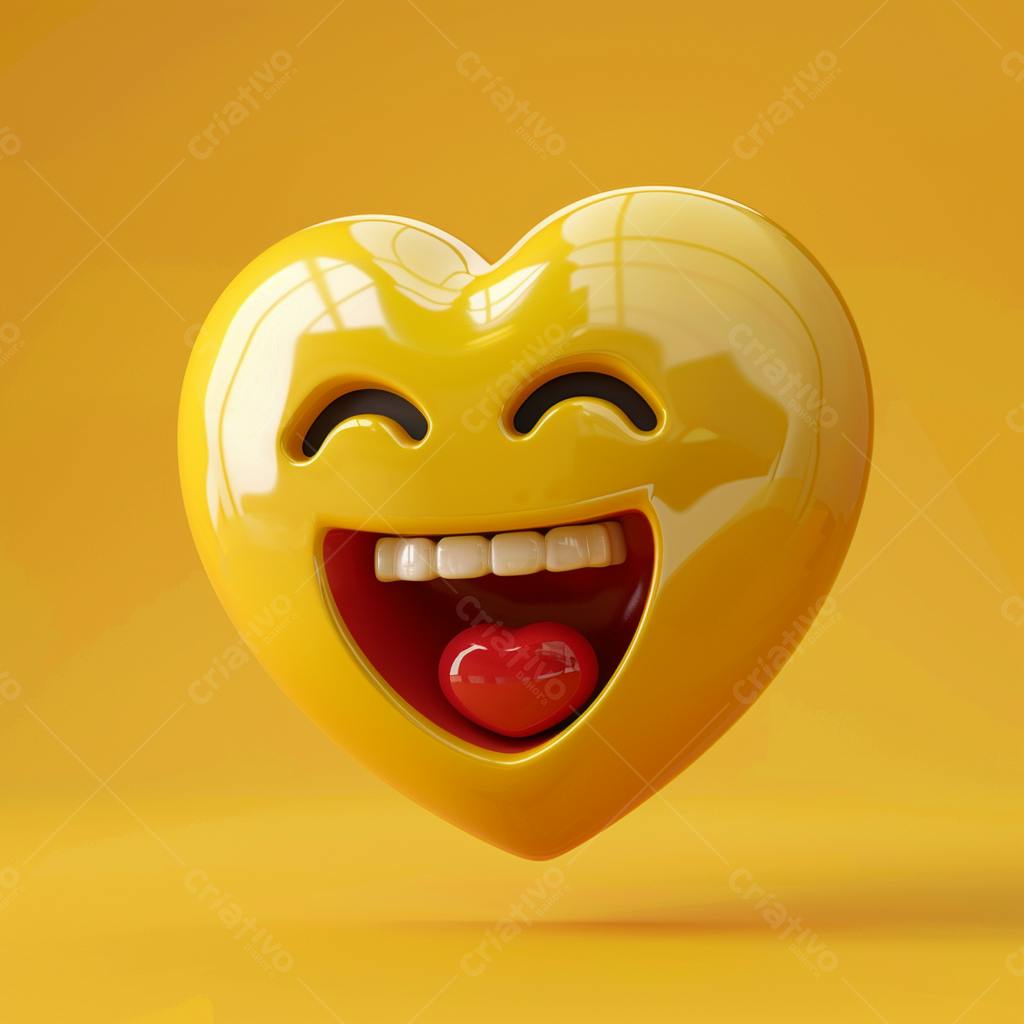 Emoji coração rindo amarelo fundo amarelo