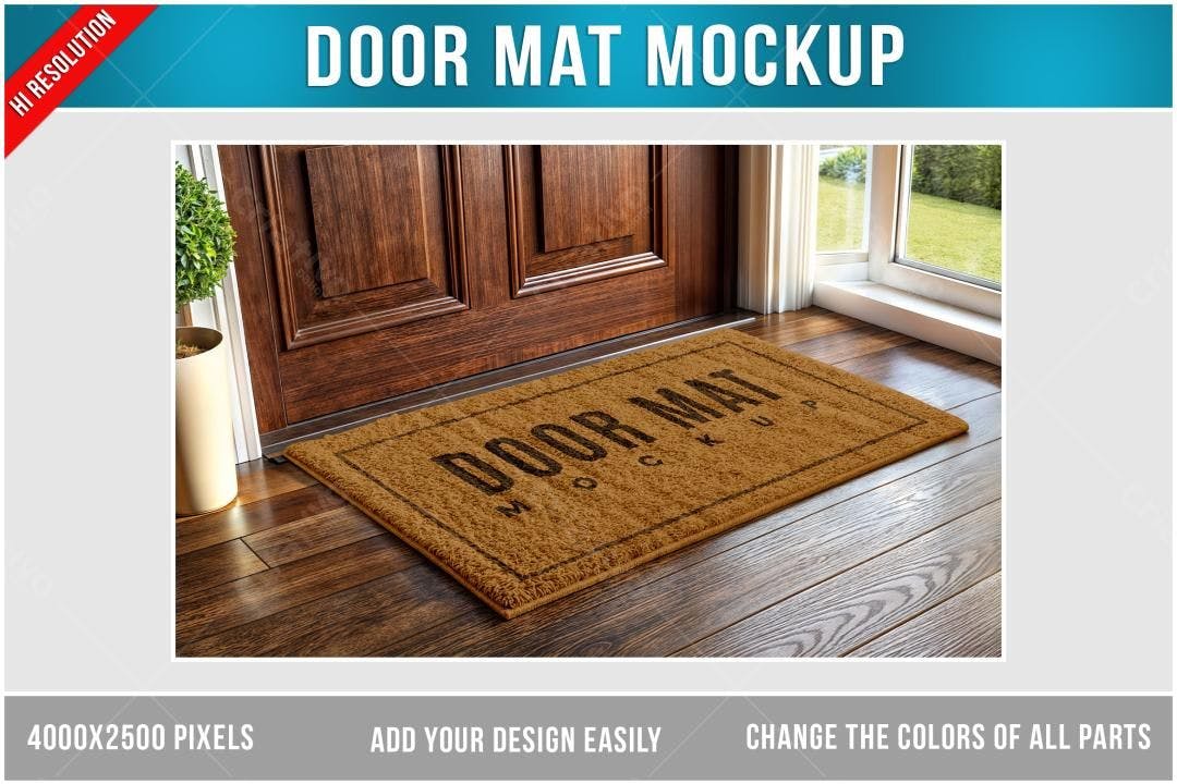 Mockup de Tapete de Porta em Madeira - Design Realista