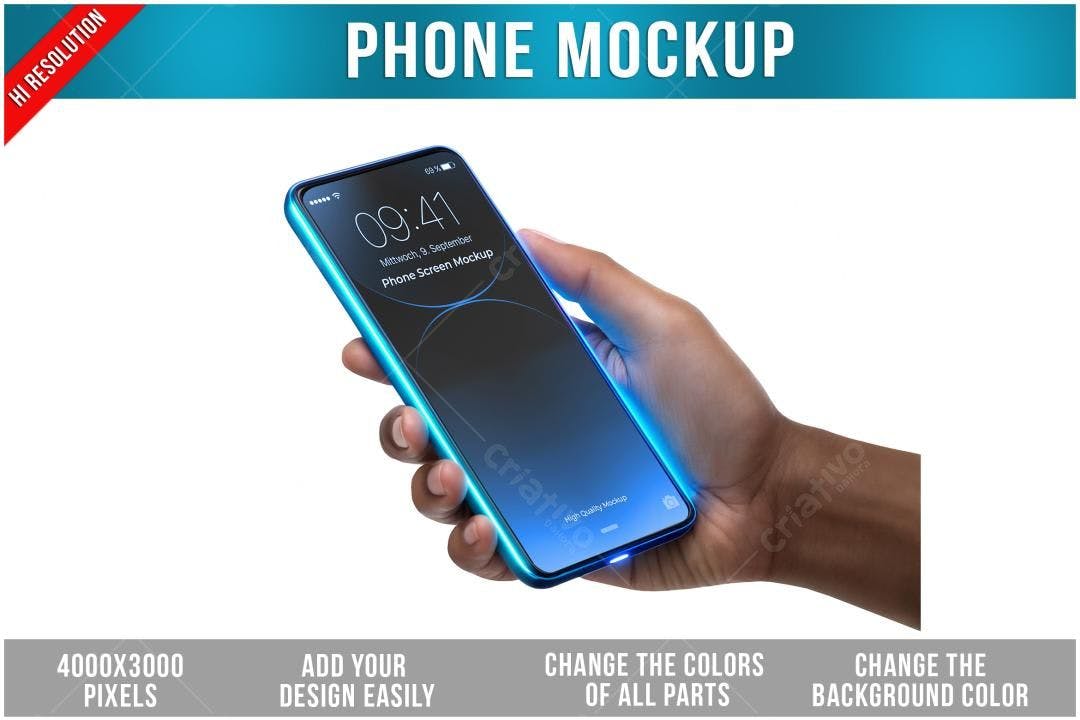Mockup Realista de Smartphone em Mão Afrodescendente
