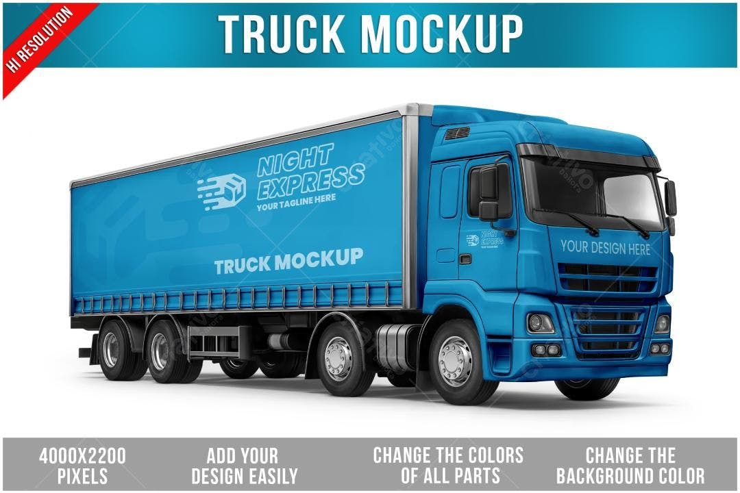 Mockup de Caminhão de Carga Azul para Design de Logística