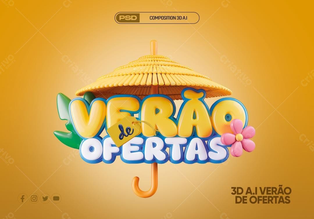 Selo 3D promocional verão amarelo e azul