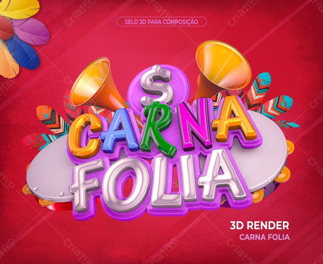 Selo 3D Carnaval colorido e metálico