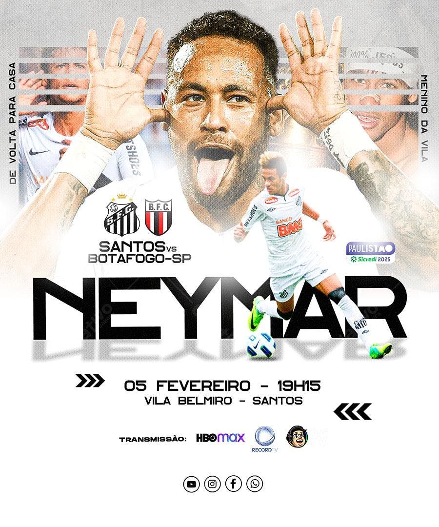 Flyer Santos x Botafogo-SP com Neymar PSD Editável