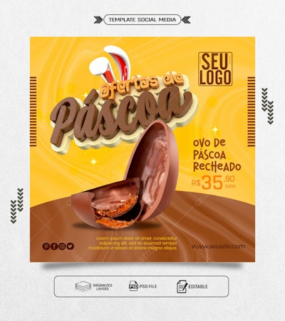 Flyer Páscoa com Ovo de Chocolate PSD Editável