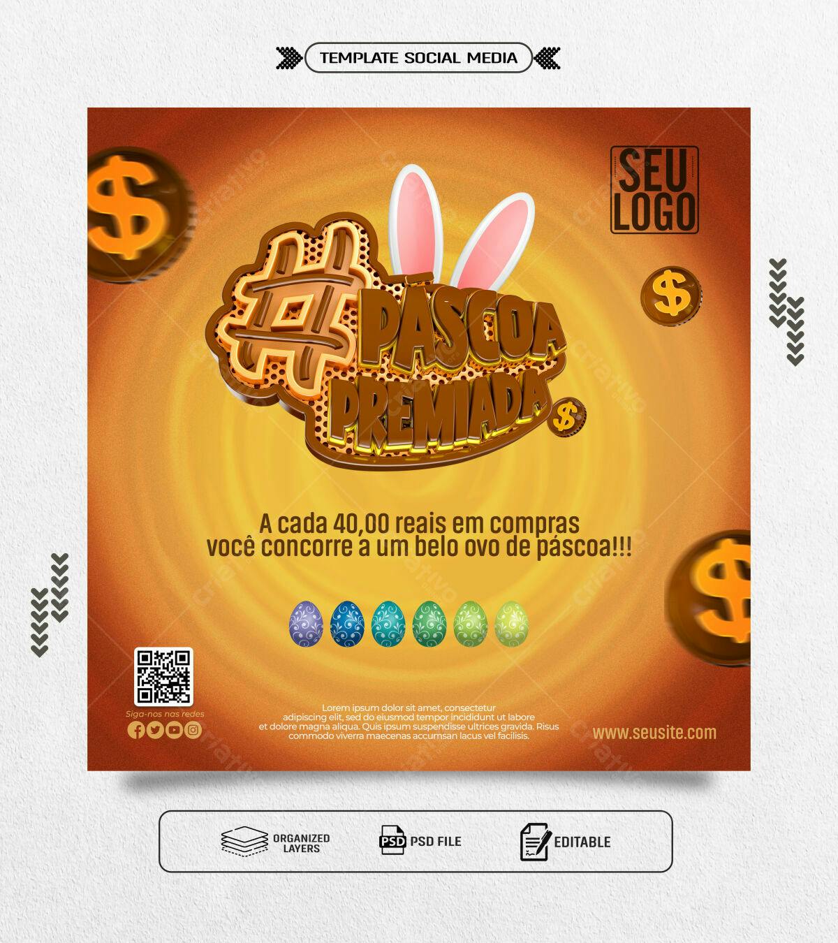 Flyer Páscoa Premiada PSD Editável