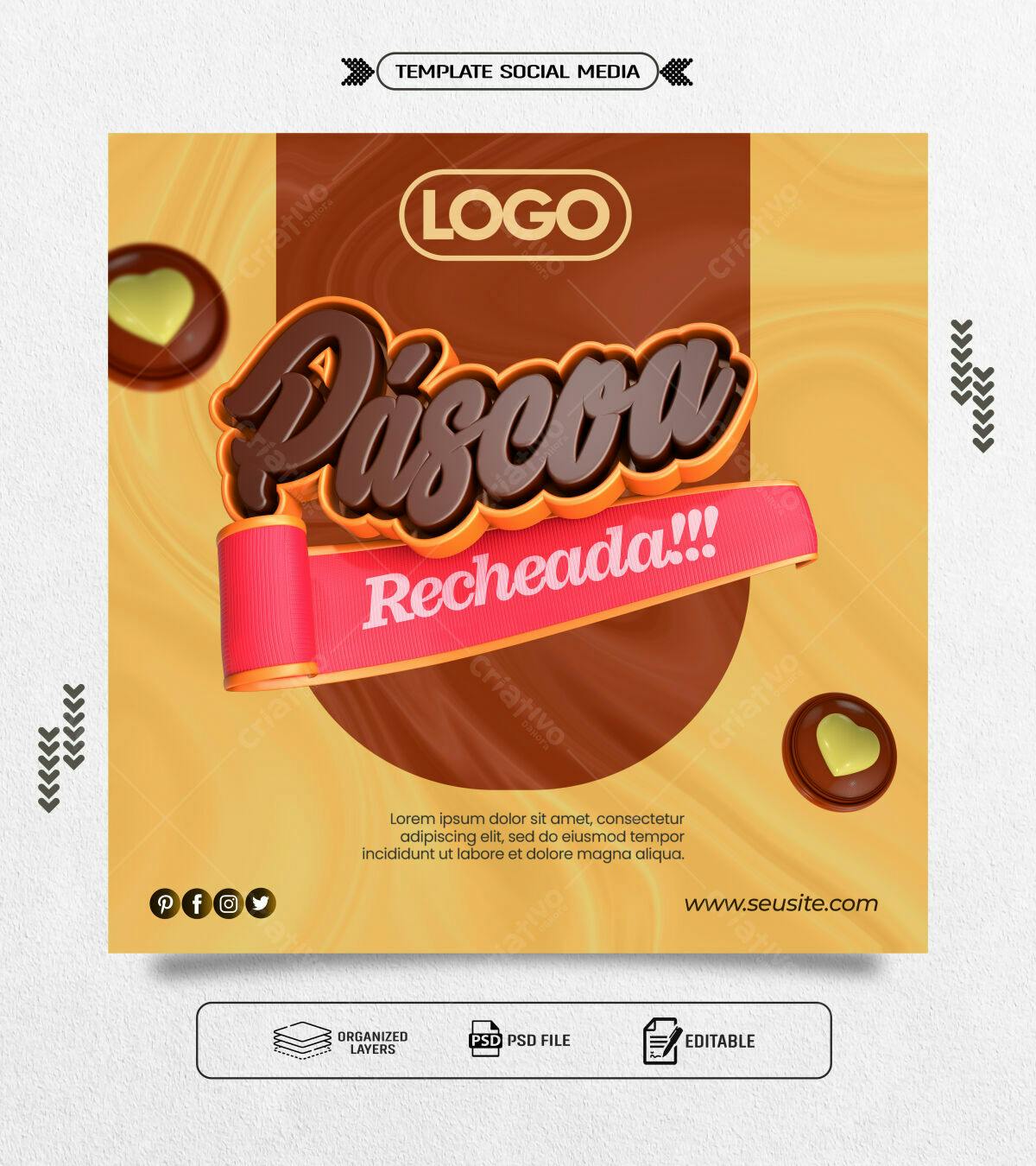 Post de Mídia Social Páscoa PSD Editável