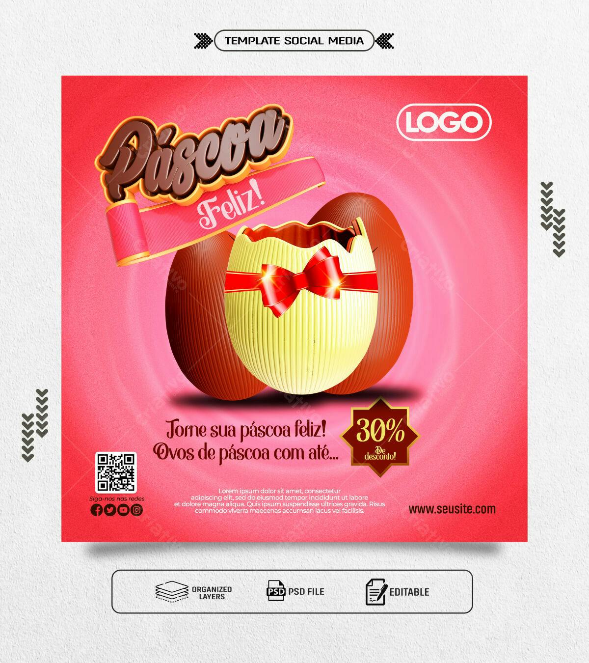 Flyer Páscoa com Ovos de Chocolate PSD Editável
