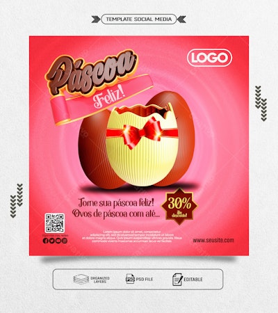 Flyer Páscoa com Ovos de Chocolate PSD Editável