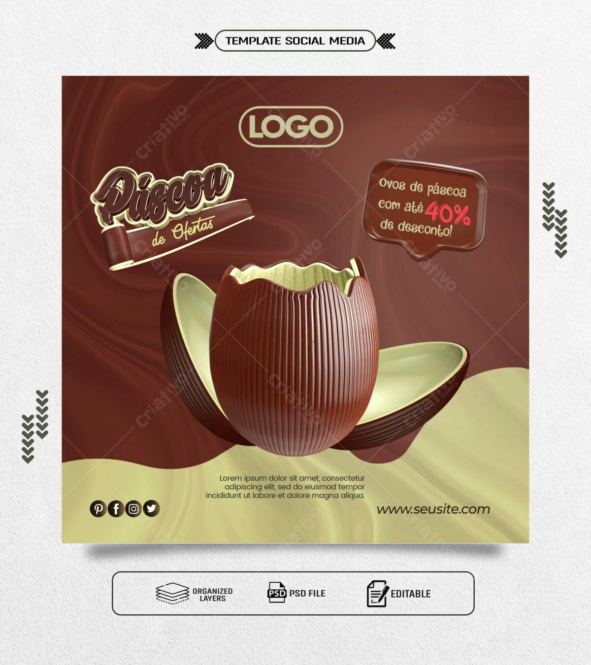 Flyer Páscoa com Ovos de Chocolate PSD Editável