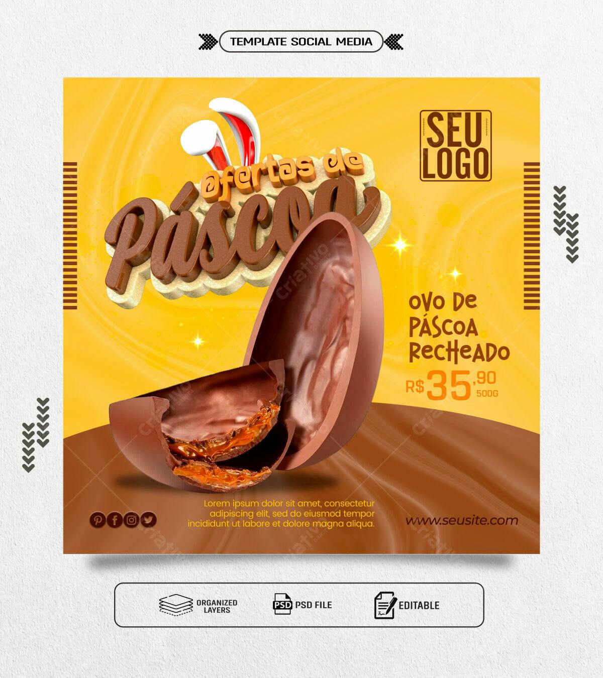 Flyer Páscoa Ovo Recheado PSD Editável