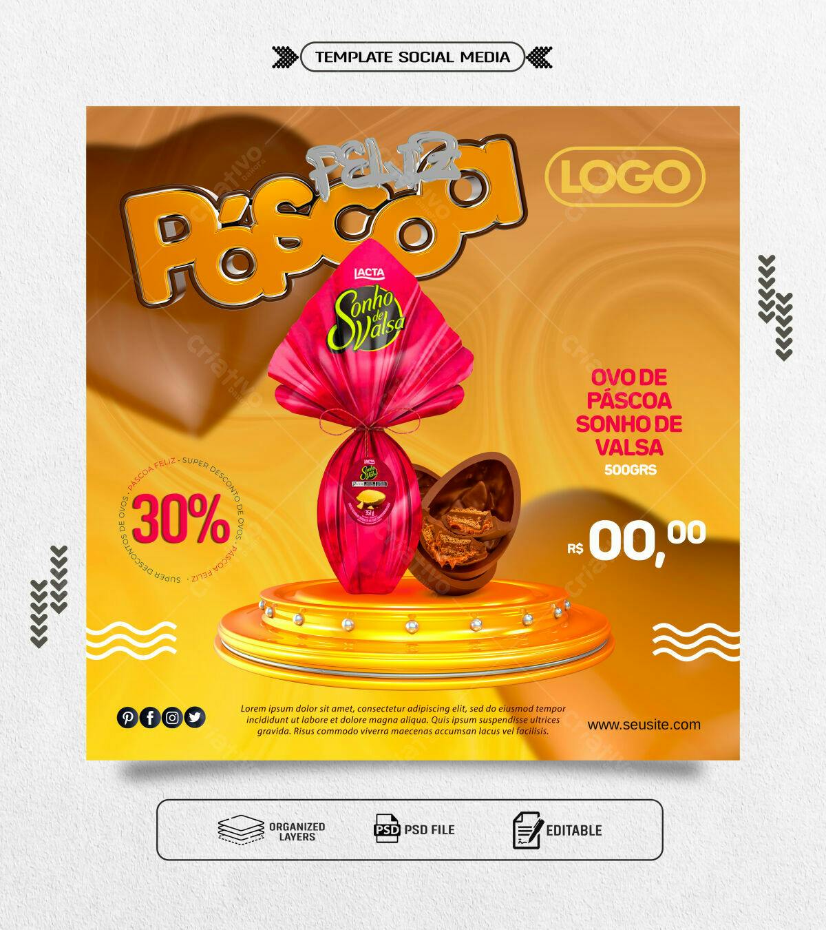 Flyer Páscoa Sonho de Valsa PSD Editável