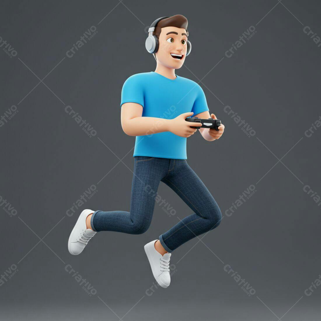 Homem pulando jogando videogame