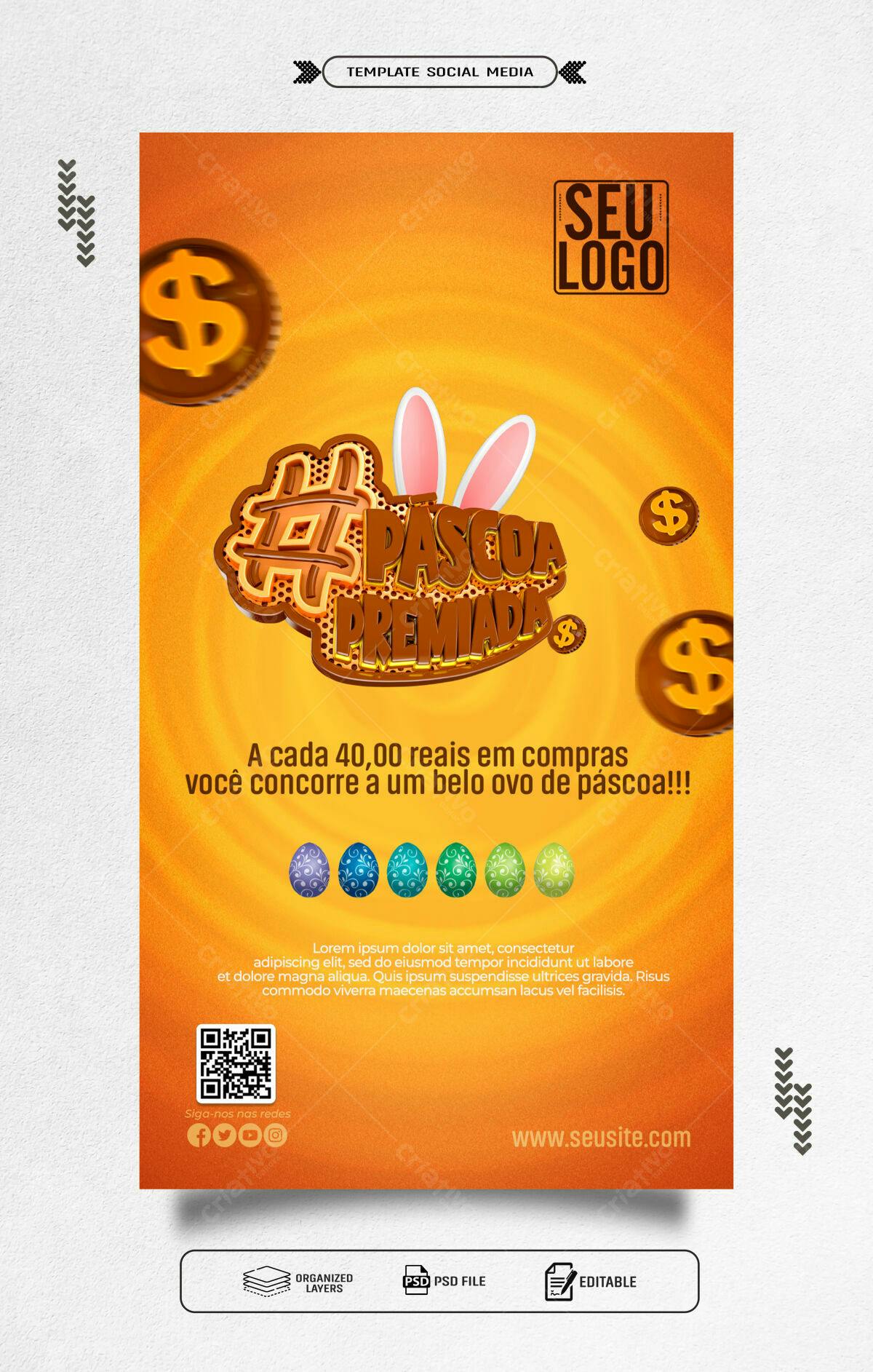 Flyer Páscoa Premiada PSD Editável