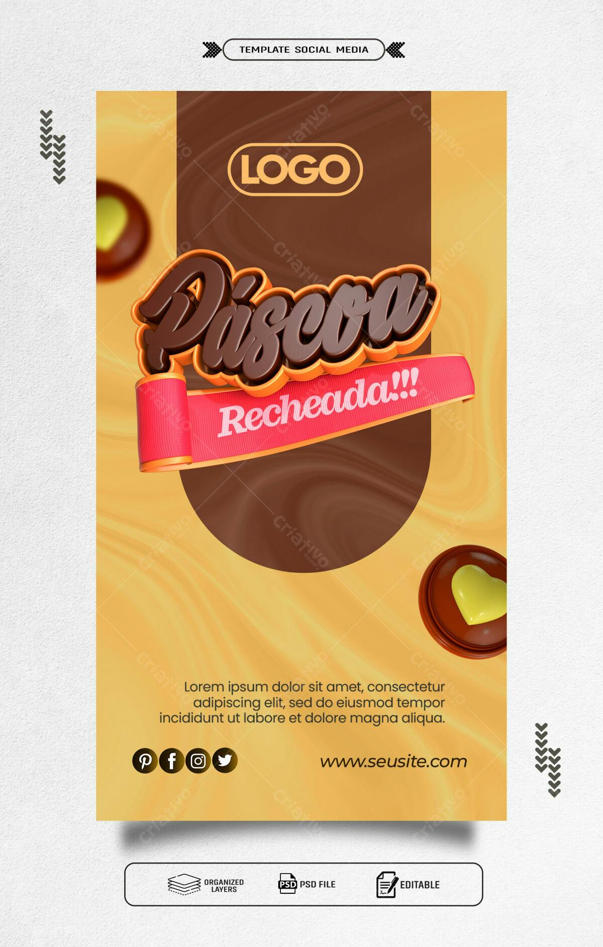 Flyer Páscoa: Páscoa Recheada PSD Editável