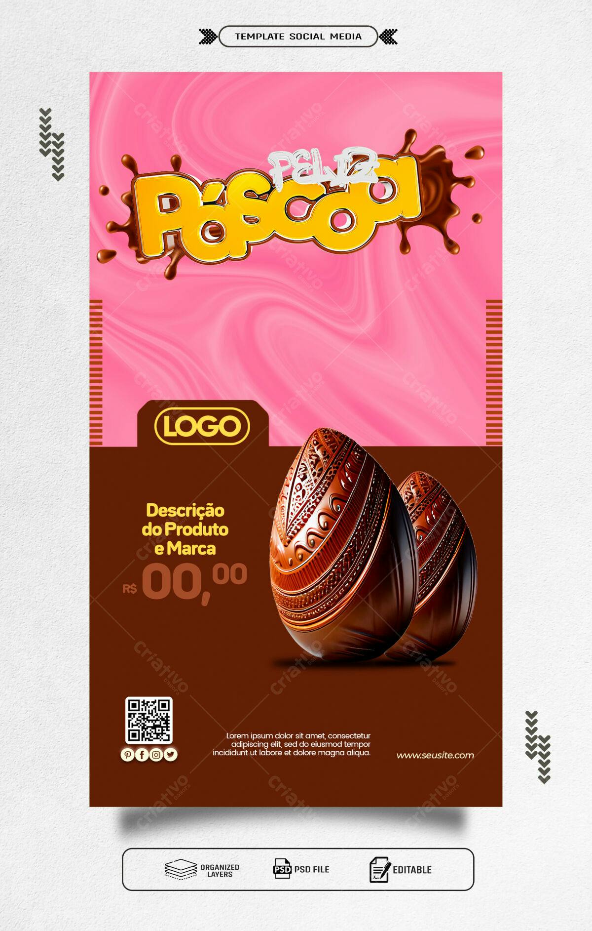 Flyer Páscoa com Ovos de Chocolate PSD Editável