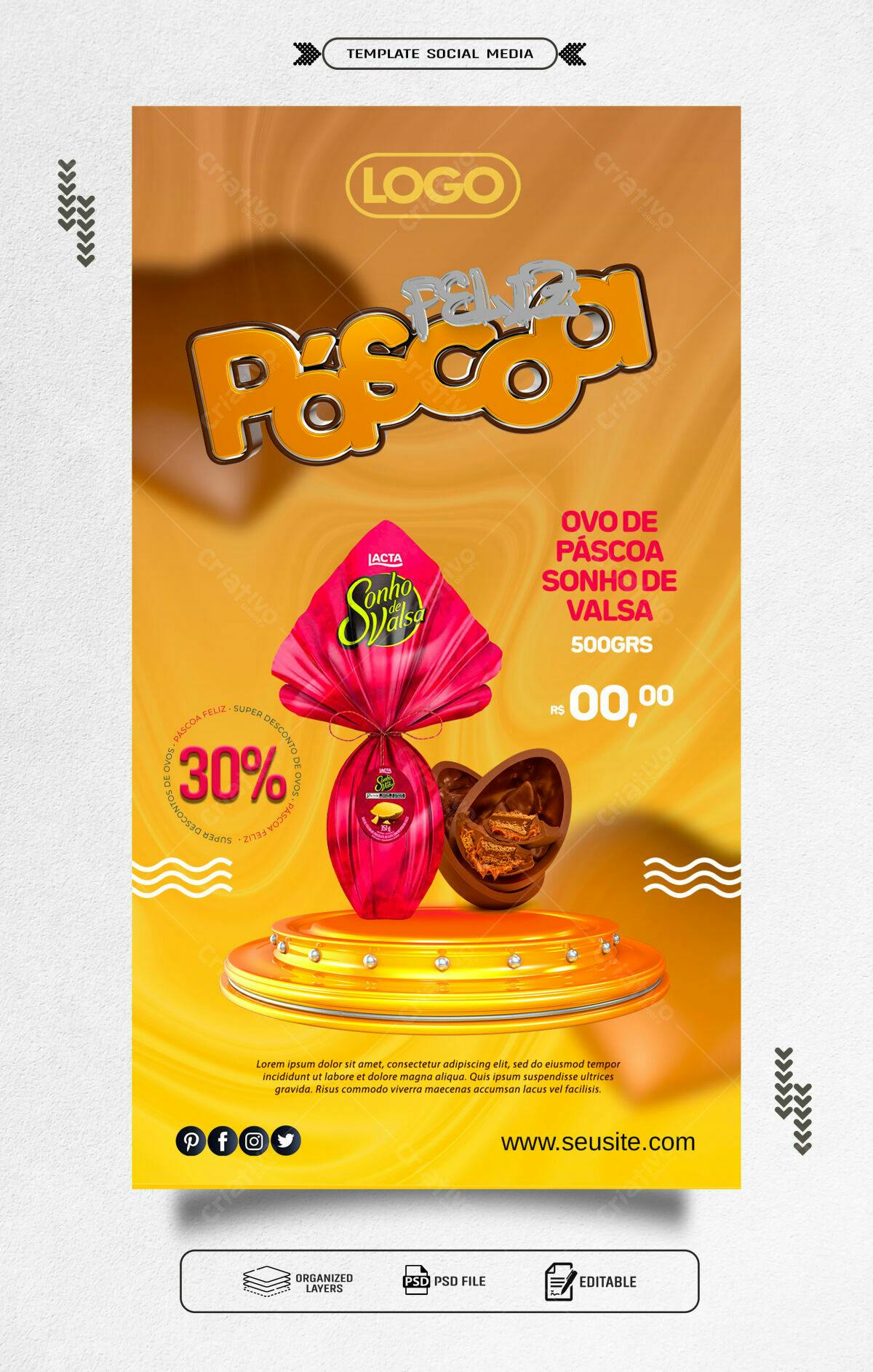 Flyer Páscoa Ovo de Chocolate Sonho de Valsa PSD Editável