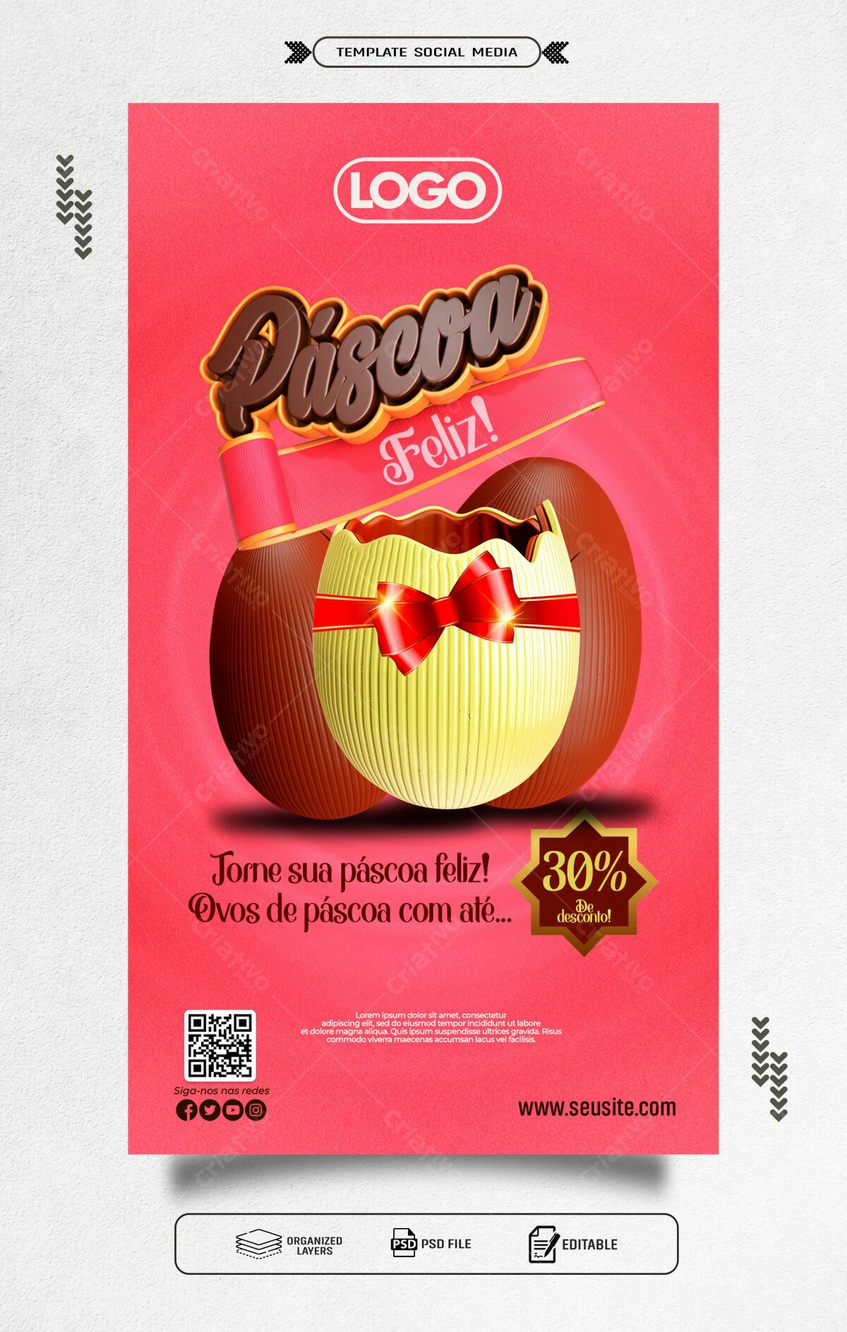 Flyer Páscoa com Ovos de Chocolate PSD Editável