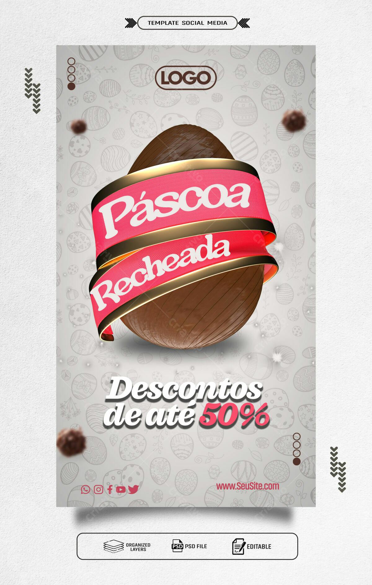 Flyer Páscoa Recheada com Descontos PSD Editável