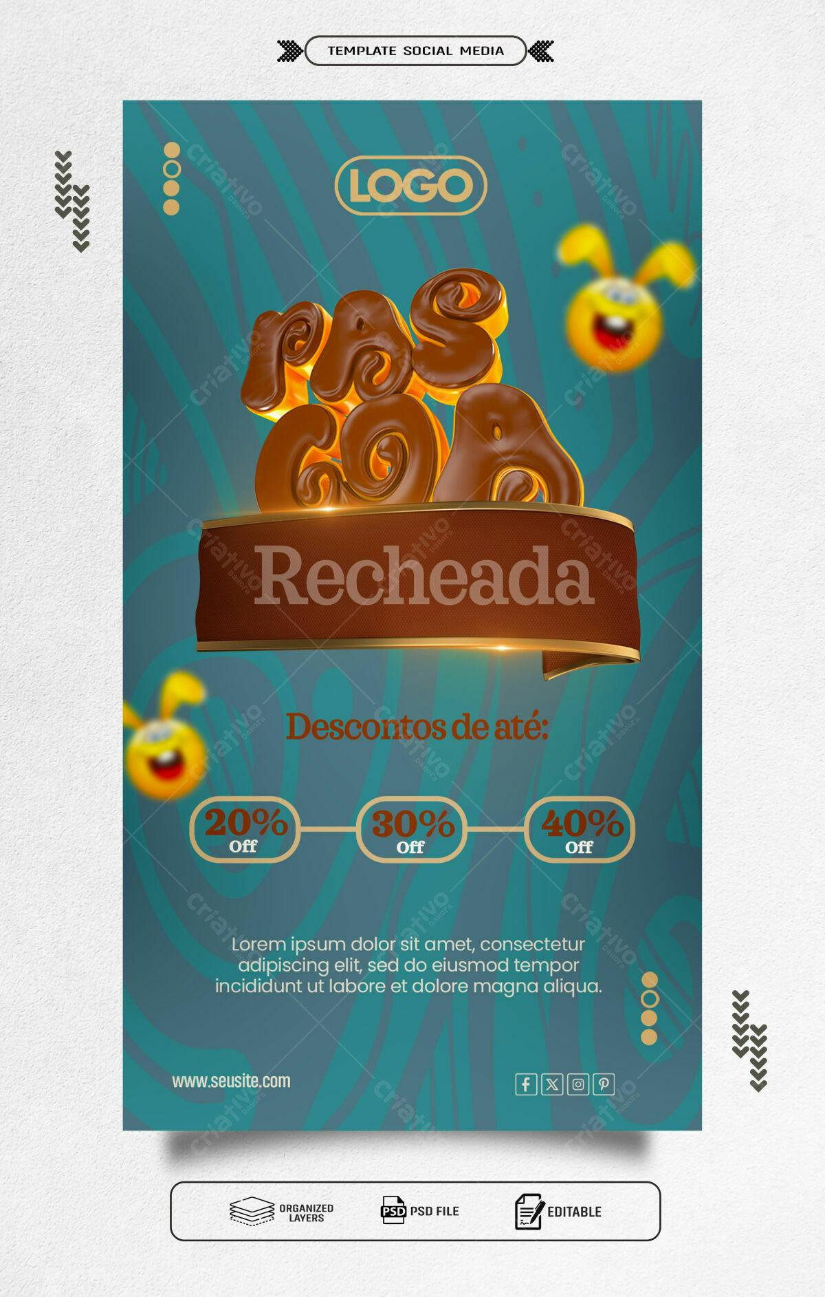 Flyer Promoção Páscoa com Descontos PSD Editável