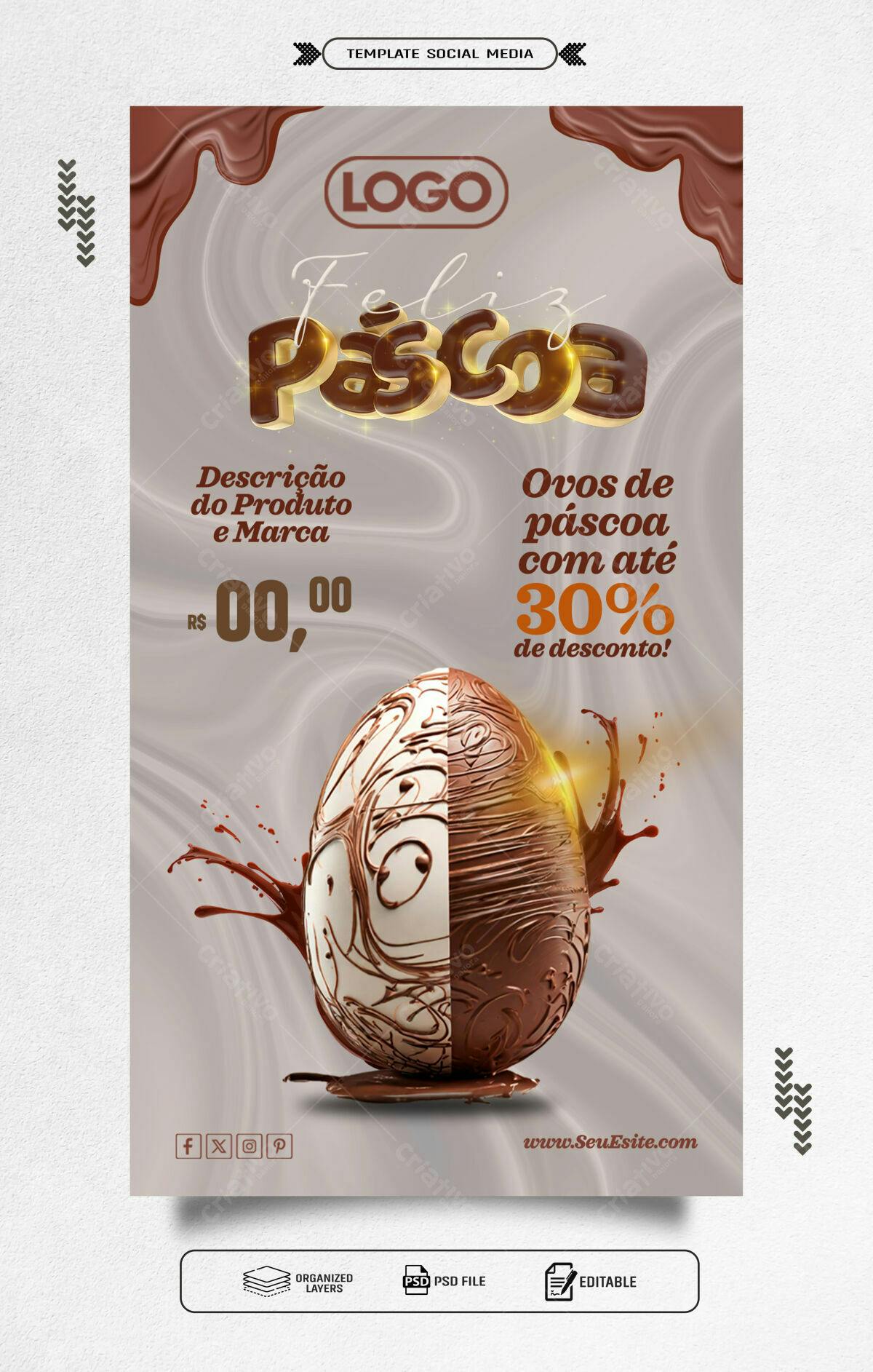 Flyer Páscoa com Ovos de Chocolate PSD Editável