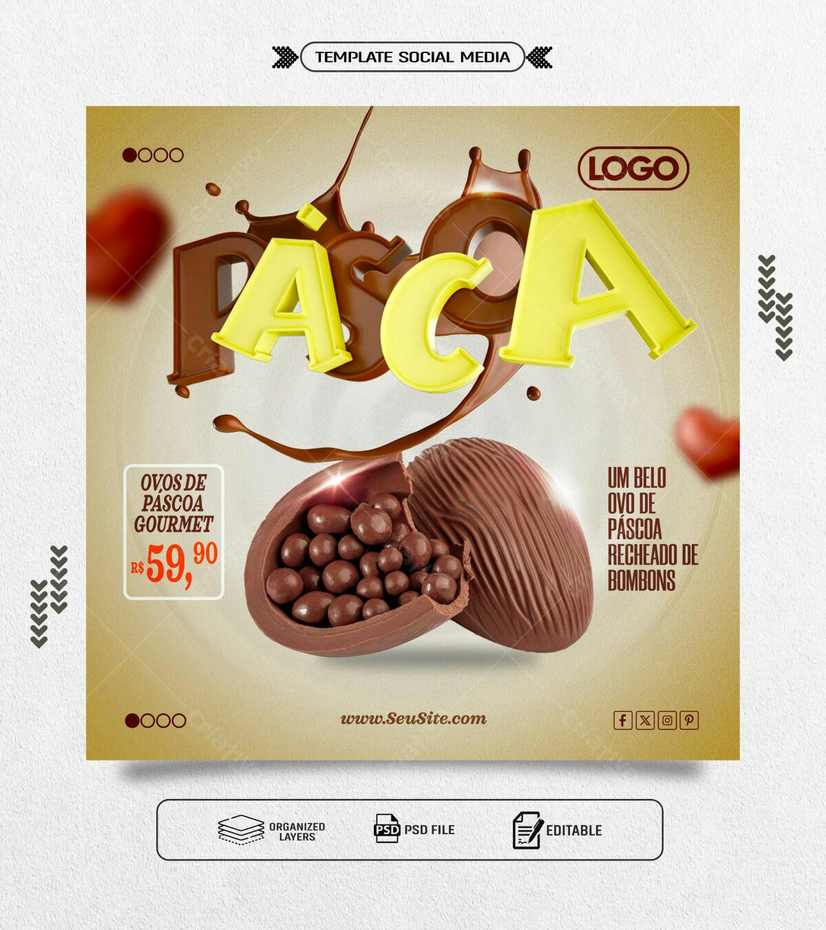 Flyer Páscoa Ovos de Chocolate PSD Editável