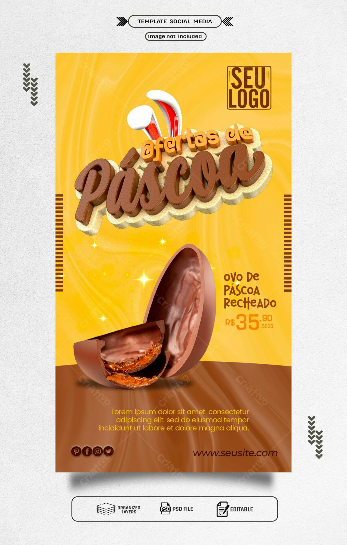 Flyer Páscoa com Ovo de Chocolate PSD Editável