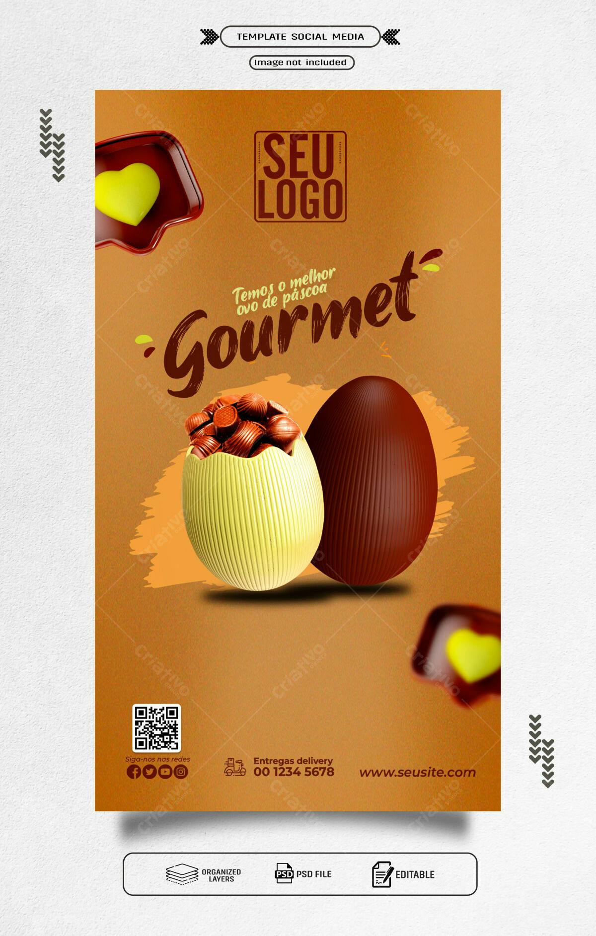 Flyer Páscoa Ovos de Chocolate Gourmet PSD Editável