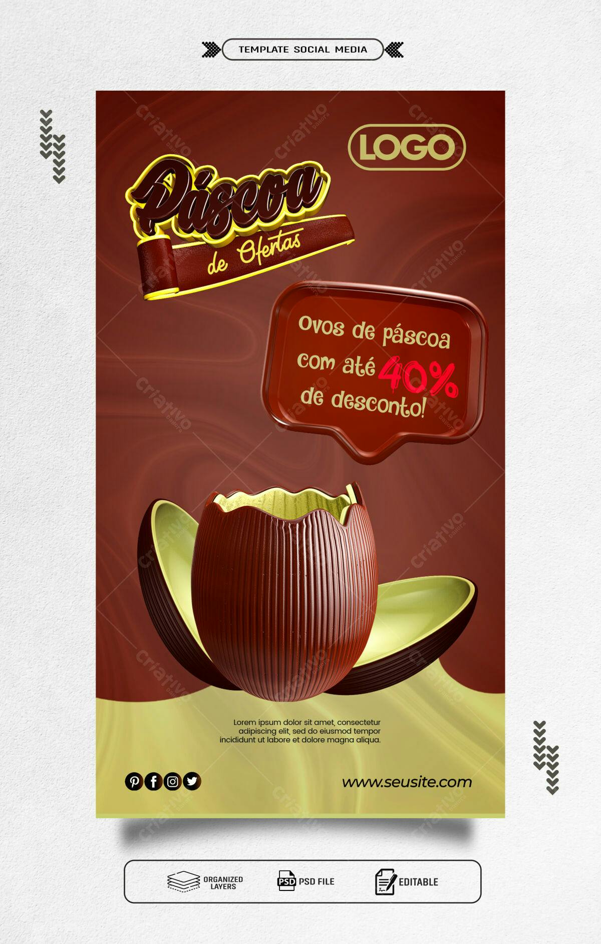 Flyer Páscoa com Ovos de Chocolate PSD Editável