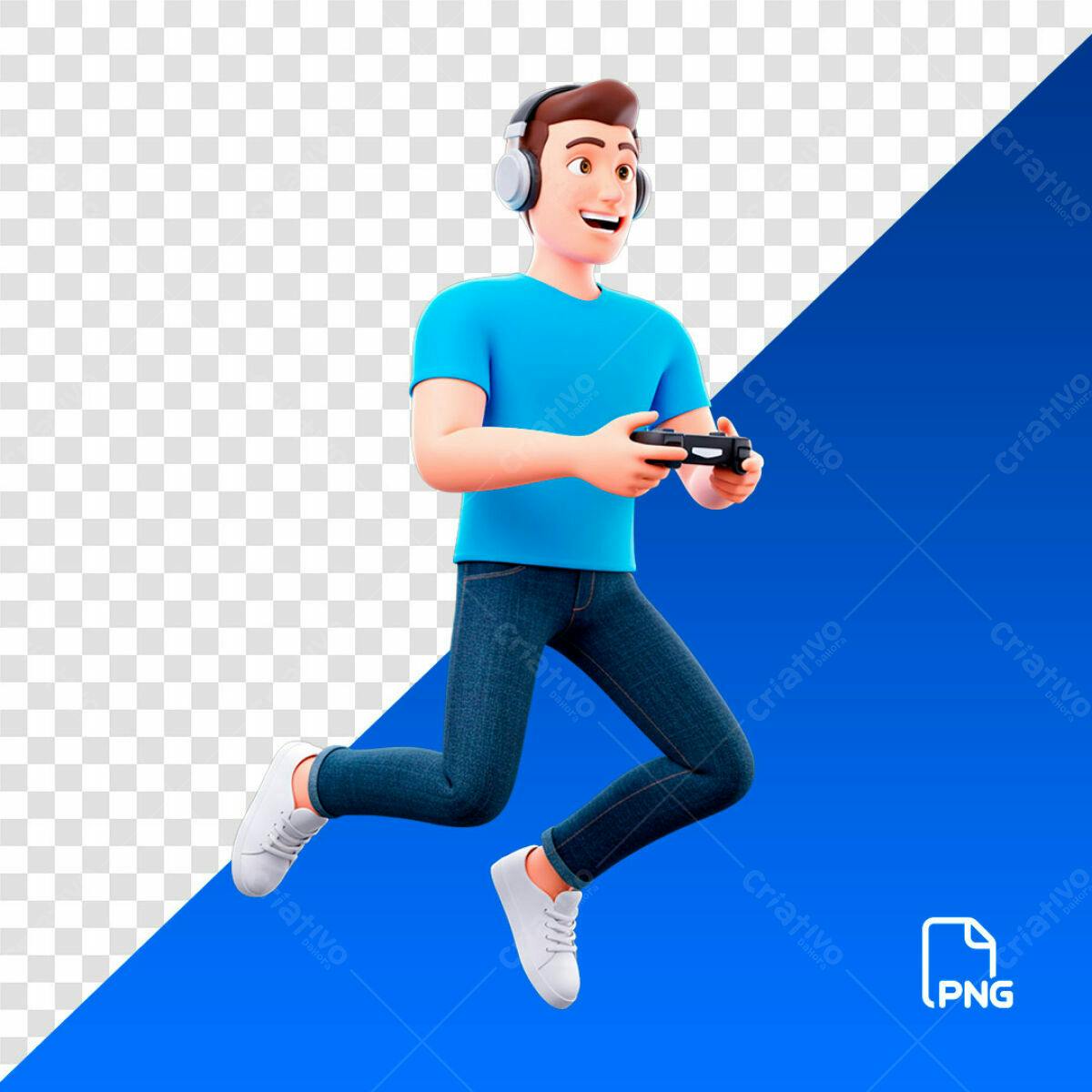 Ilustração Gamer Pulando PSD Editável