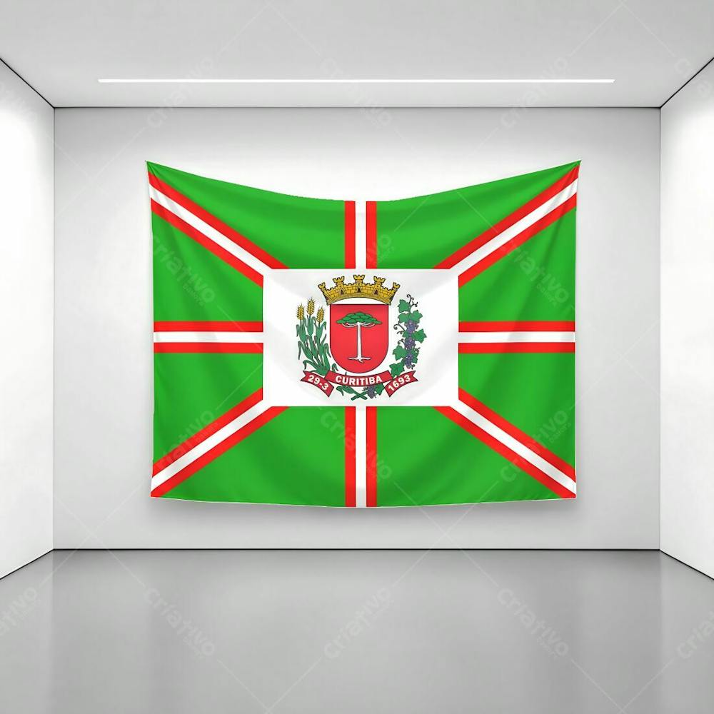 Bandeira Da Cidade De Curitiba Exposta Em Uma Parede De Uma Sala