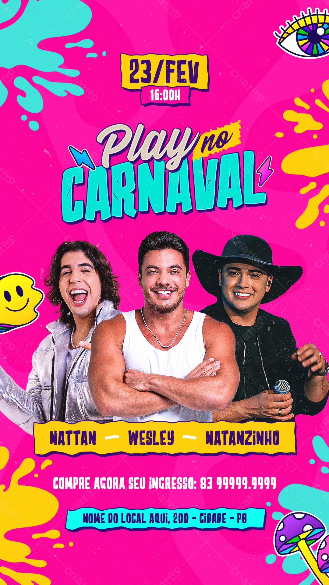 Flyer Play no Carnaval PSD Editável