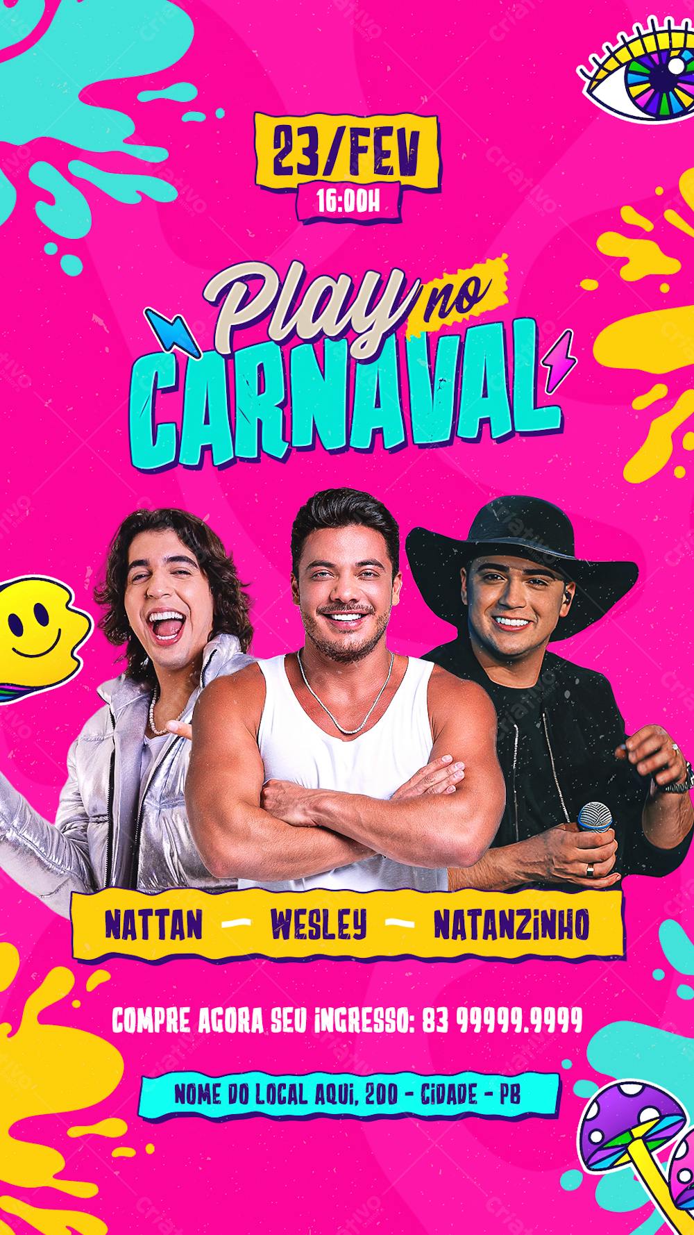 Flyer Carnaval PSD - Play No Carnaval Stories Editável