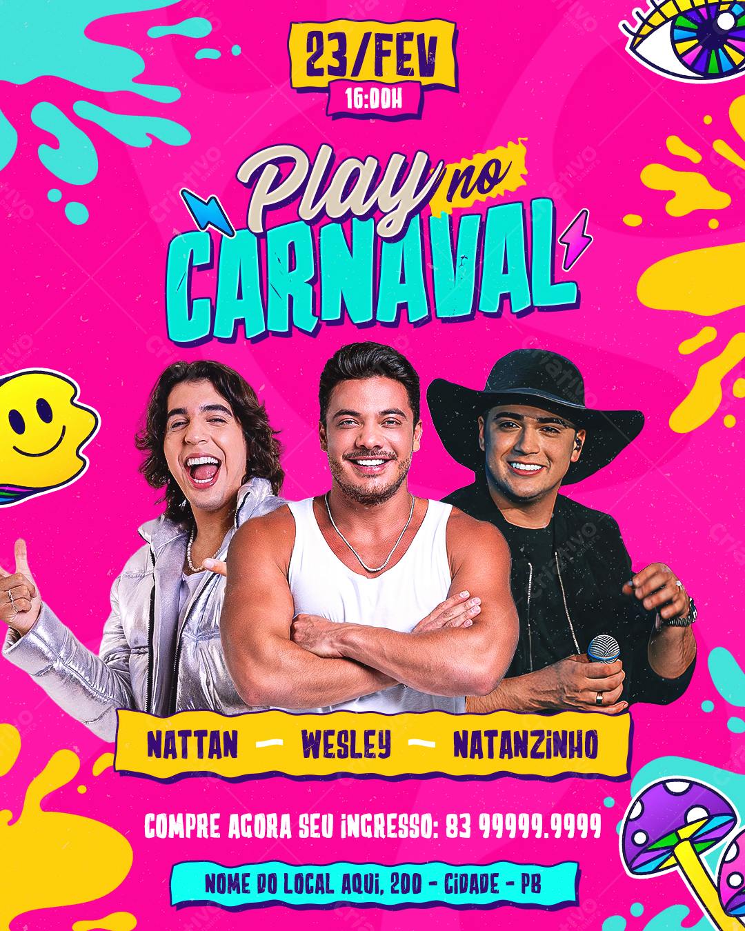 Flyer Carnaval com Nattan, Wesley Safadão e Natanzinho PSD Editável