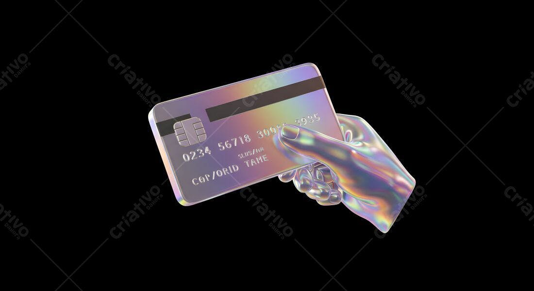 Mão segurando cartão iridescente