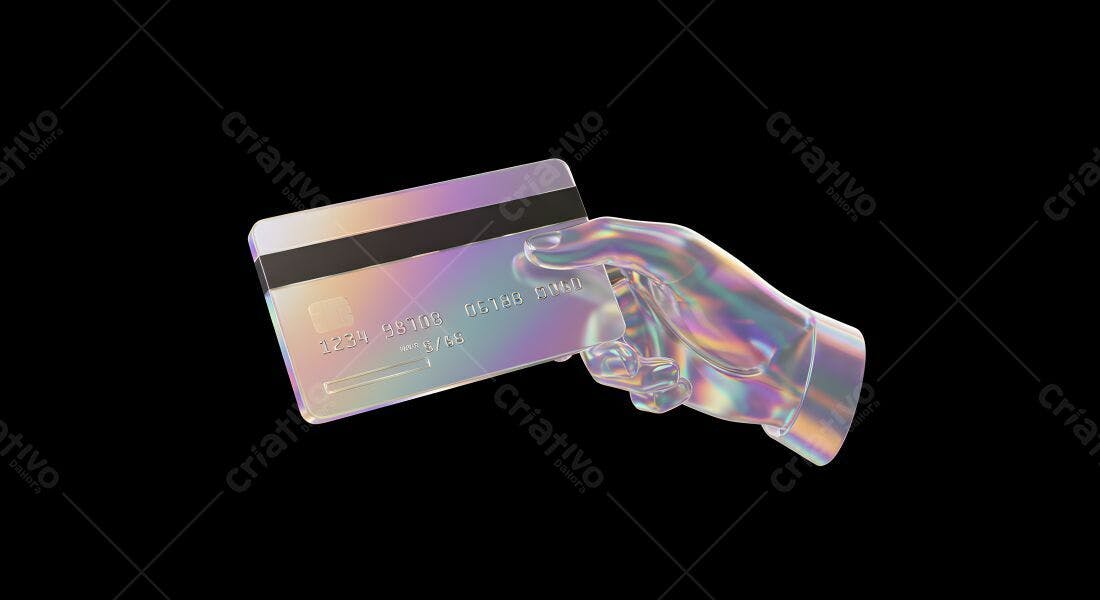Mão segurando cartão iridescente